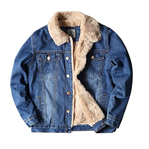 Herren Gefütterte Jeansjacke - Fleece Winter Sherpa Western Cowboy Mantel, Warmhalten Werkzeug Winddicht Verdicken Trucker Jeans Outwear, Button Down Langarm Plus Größe,Blau,3XL von FBYDLL