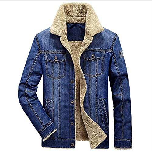 Herren Warme Jeansjacke - Herren Winter Dickes Fleece Brusttaschen Rodeo Gefütterter Jeansmantel Mode Herren Cowboy Top Verdicken Warme Winter Outwear Übergröße Outwear M - 5XL,Denim Blue,4XL von FBYDLL