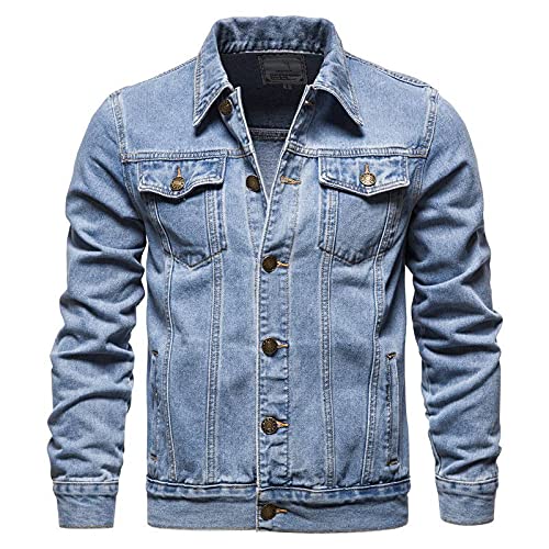 Jeansjacke Herren Einfarbig - Slim Fit Trucker Vintage Baumwolle Cowboy Tops Mantel, Casual Western Style Jean Outwear, Button Down Mit Taschen Waschen Für Den Herbst Plus Größe S - 5XL,Hellbl Jeansjacke Herren Einfarbig - Slim Fit Trucker Vintage Baumwolle Cowboy Tops Mantel, Casual Western Style Jean Outwear, Button Down Mit Taschen Waschen Für Den Herbst Plus Größe S - 5XL,Hellbl von FBYDLL