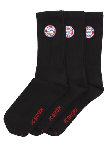 FC Bayern München Crew Socks Socken 3er Pack (DE/NL/SE/PL, Numerisch, 39, 42, Regular, Regular, schwarz) von FC Bayern München