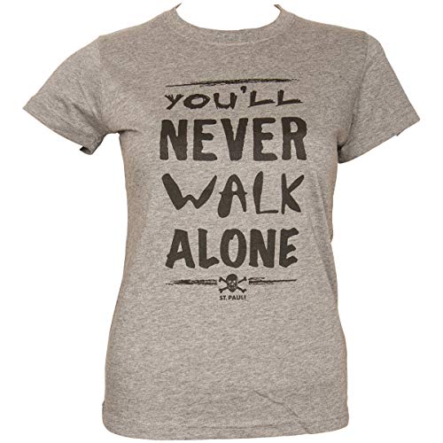 FC St. Pauli T-Shirt Shirt Oberteil Aufdruck Schriftzug You´ll Never Walk Alone Damen Frauen Girlie grau schwarz (XL) von FC St. Pauli