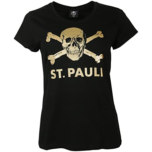 FC St. Pauli Totenkopf Gold Frauen T-Shirt schwarz S 100% Baumwolle Fan-Merch, Fu von FC St. Pauli