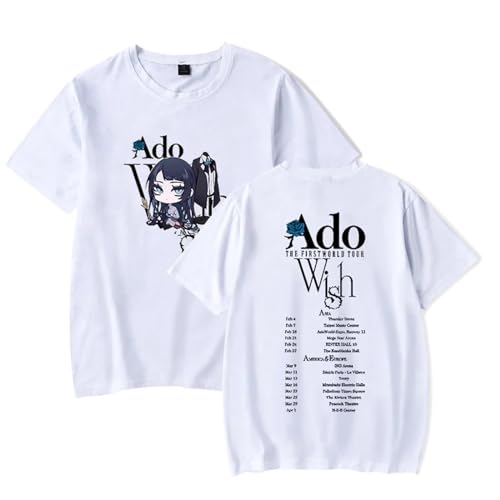 FCJKMNM ADO Wish World Tour T-Shirt Unisex 2D Printed T-Shirt Streetwear Sommer Casual Loose Tops Männer Frauen Sport Kurzarm XXS-4XL-White||XXS von FCJKMNM