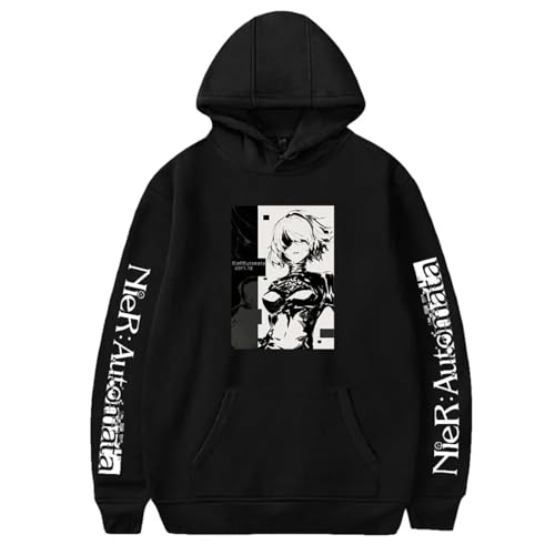 FCJKMNM NieR:Automata Game Kapuzenpullover Unisex Hip Hop Langarm Oberteile Männer Frauen Hoodie Harajuku Sweatshirt Streetwear Kleidung XXS-4XL-Black||XXS von FCJKMNM