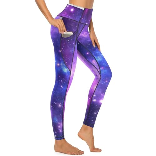 FCMWLKEJI Bunte Leggings mit Weltraum-Himmel-Druck, sexy, hohe Taille, Yogahose, Stretch-Leggins, Damen, individuelle Fitness-Sportstrumpfhose von FCMWLKEJI