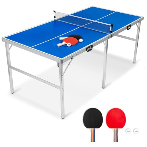 FCOUMY Faltbarer Tischtennistisch Indoor Ping Pong Tisch tragbarer Tischtennisplatte with Netz, Bälle, Schläger, blau 180 x90 x76 cm FCOUMY Faltbarer Tischtennistisch Indoor Ping Pong Tisch tragbarer Tischtennisplatte with Netz, Bälle, Schläger, blau 180 x90 x76 cm von FCOUMY