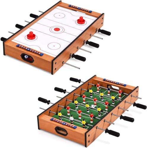 FCOUMY Multi Spieltisch, 2 in 1 Spieltisch Kombi Mini Kickertisch Fußballspiel-Tisch mit Gleit Hockey, Holz Tischkicker für Familie, Eltern-Kind Interaktiv, für Kinder von FCOUMY