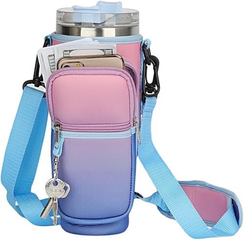 FDEETY Wasserflasche Tasche für Stanley Cup 40oz, Trinkflasche Stanley Cup Strohhalm Abdeckung mit Verstellbar Schultergurt und Telefontasche, Stanley Cup Zubehör Violett FDEETY Wasserflasche Tasche für Stanley Cup 40oz, Trinkflasche Stanley Cup Strohhalm Abdeckung mit Verstellbar Schultergurt und Telefontasche, Stanley Cup Zubehör Violett von FDEETY