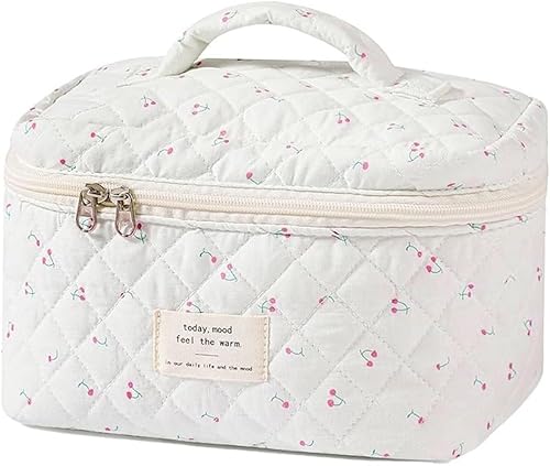 FDEETY Kosmetiktasche Damen Große Baumwolle Florale Schminktasche Kulturtasche Make Up Bag Cosmetic Bag Makeup Tasche für Reisen Weiß FDEETY Kosmetiktasche Damen Große Baumwolle Florale Schminktasche Kulturtasche Make Up Bag Cosmetic Bag Makeup Tasche für Reisen Weiß von FDEETY