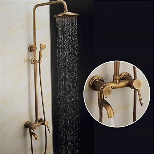 Badewannen-Duschsysteme, Kupfer-Bronze, europäisches Retro-Badezimmer-Duschset, antikes 3-Funktions-Hand-Booster-Duschsystem mit Hubstange, Wasserhahn, runde Brause, schöne Practica, glückverheißende von FDTMGW