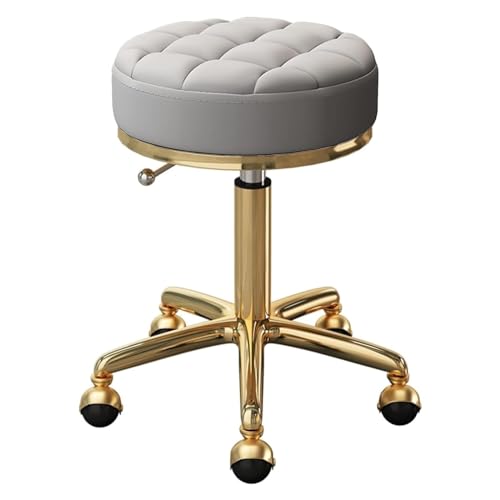 FDTMGW 360° drehbarer Rollhocker, anhebbarer Barhocker mit PU-Lederkissen, Gold Spa Salon Beauty Massagehocker, Shop Tattoo Maniküre Pediküre Hocker, kann 330 Pfund tragen von FDTMGW