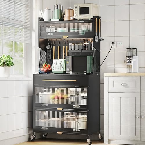 FDTMGW 5 -stufig stehende Küchenbäckerregal mit Schubladen und Lagerschrank schwarz 60 cm Höhe ideal für Küchenheimbüro Pantry von FDTMGW