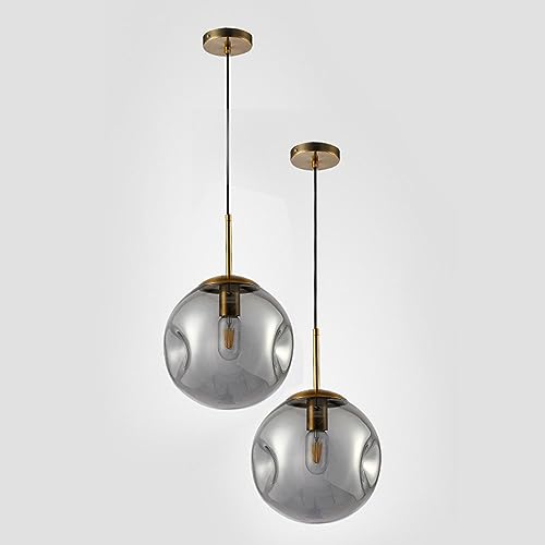 FDTMGW Pendelleuchten Messing Gold Globe Mid Century Grau Glas Hängeleuchte Decke für Kücheninsel Wohnzimmer von FDTMGW