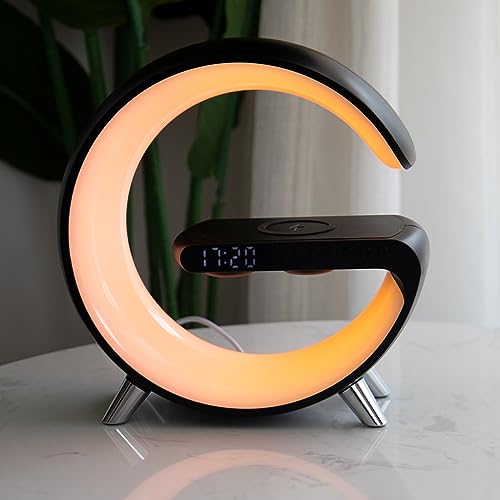 Moderne Wanduhr, minimalistische Schreibtischuhr, kabelloses Ladegerät und Bluetooth-Lautsprecher, Nachtlicht, 4-in-1-LED-Schreibtischlampe, wiederaufladbarer Akku, ideale Schlafzimmerdekoration, von FDTMGW