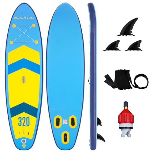 FEATH-R-LITE Stand Up Paddle Board Aufblasbares SUP Board Paddel SUP Board für Erwachsene, Standup Paddleboards mit SUP Board Zubehör (Blau und Gelb) von FEATH-R-LITE