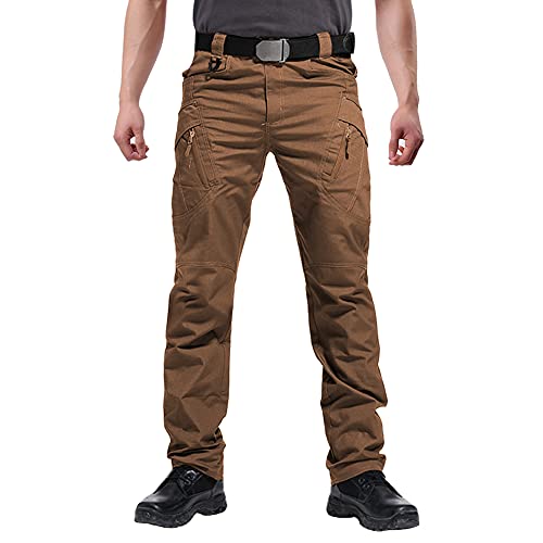 FEDTOSING Cargohose Herren Vintage Militär Tactical Hosen mit Stretch Arbeitshose Outdoor Viele Taschen Leichte Baumwolle, Braun, Gr. 30/32 von FEDTOSING