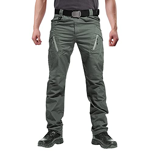 FEDTOSING Cargohose Herren Vintage Militär Tactical Hosen mit Stretch Arbeitshose Outdoor Viele Taschen Leichte Baumwolle, Graugrün, Gr. 36/34 von FEDTOSING