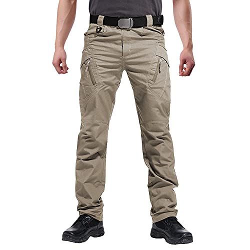 FEDTOSING Cargohose Herren Vintage Militär Tactical Hosen mit Stretch Arbeitshose Outdoor Viele Taschen Leichte Baumwolle, Khaki, Gr. 38/30 von FEDTOSING