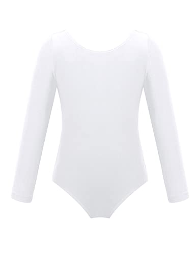 FEESHOW Kinder Mädchen Ballettkleidung Langarm Ballett Body Tanz Trikot Leotard Top Elastisch für Tanz Gymnastik Weiß 128 von FEESHOW