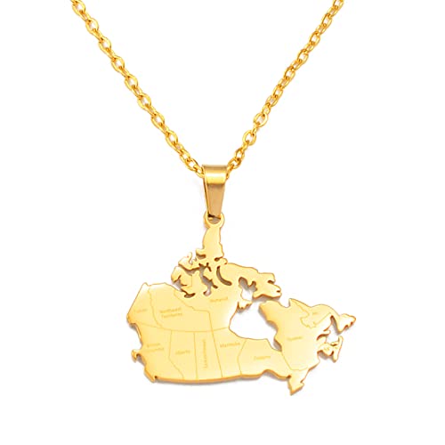 FENGJIAREN Canada Map Pendant Necklace - Hip Hop Pendant Necklace Country Map and City Silhouette Design Pendant Necklace Patriotic Charm Jewelry,Golden,45Cm von FENGJIAREN