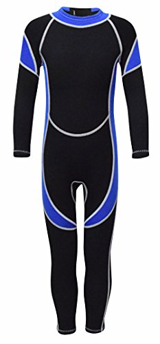 FEOYA Jungen Neoprenanzug 2,5 mm Neopren Sonnenschutz Langarm Schwimmen Tauchanzug 1-13T (Blau, 11-12 Jahre(Height:145-155cm)) von FEOYA