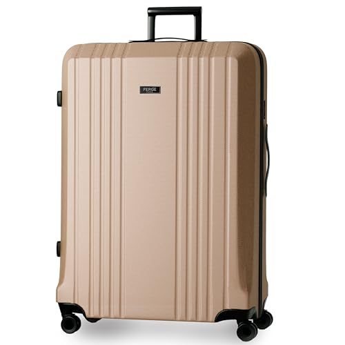 FERGÉ Großer Koffer Hartschale mit TSA Schloss Cannes Rollkoffer Reise-Koffer Hartschalenkoffer Trolley 4 sanfte Rollen sehr robuster Koffer Polycarbonat beige von FERGÉ