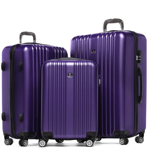 FERGÉ Kofferset 3 teilig Hartschale Toulouse Reisekoffer Trolley-Set (Handgepäck, L, XL) 3er Set Hartschalenkoffer Roll-Koffer 4 Rollen 100% ABS violett von FERGÉ