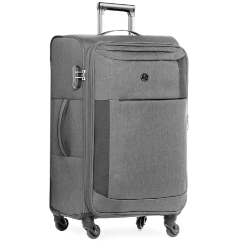 FERGÉ Weichschalen Koffer Medium Saint-Tropez Trolley Stoff-Koffer 65 cm Stoffkoffer 4 Rollen, Reisen leicht gemacht Stretch-Flex grau von FERGÉ