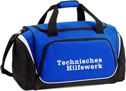 Sporttasche Technisches Hilfswerk blau mit Weiss 55 L, 62 x 32 x 30 cm von FEUER1