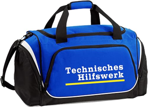 Sporttasche Technisches Hilfswerk blau mit gelb 55 L, 62 x 32 x 30 cm von FEUER1