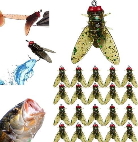 20PCS Bionische Angelköder In Fliegenform, Bionic Fly Fishing Bait, Bionische Fliege Zum Fliegenfischen, Fliegenhaken Weicher Köder Fischlockstoff Hinzufügen, Angelausrüstung(Gelb) von FF LKY