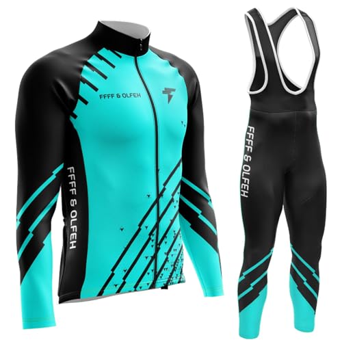 2025 Men's Cycling Long Sleeve Jacket Suit Winter Cycling Suit with 3 Pockets Stretch Breathable Fabric Moisture Wicking (PT18,L) von FFFF & OLFEH