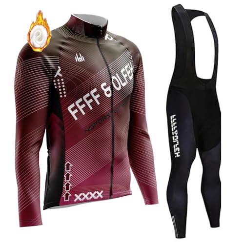 2025 Neuer Herren Langarm Radtrikot Set Winter Radsportanzüge mit 9D Gel Gepolsterten Trägerhosen (7,S) von FFFF & OLFEH