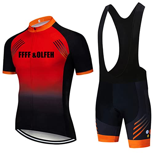 FFFF & OLFEH 2023 Pro Team Cycling Jersey Set for Men,Breathable MTB Bike Shirt Bib Short Kits with 3D Gel Padded Bib Shorts Set for Outdoor Riding Sport, Biking Race (Red,3XL) von FFFF & OLFEH