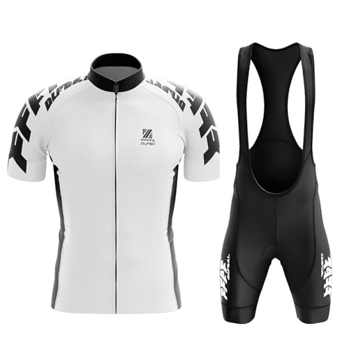 FFFF & OLFEH Herren Kurzarm Fahrrad Trikot Set,2024 neu Radtrikot Set Herren Kurzarm mit Atmungsaktiv Schnell Trocknend Radtrikot Mit 9D Gel Gepolsterten Shorts Fahrradbekleidung Set (Weiß B,M) von FFFF & OLFEH