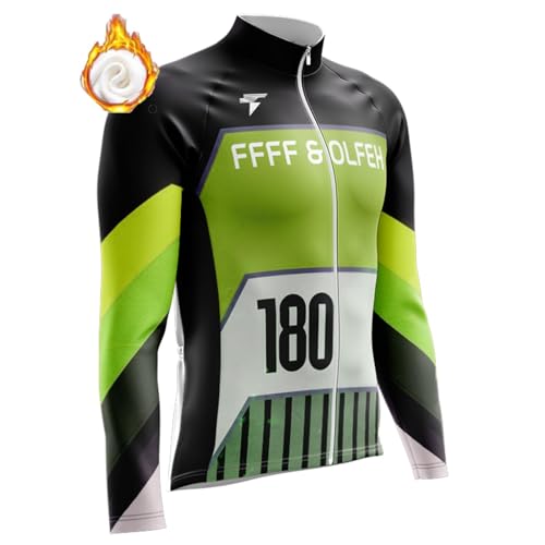 FFFF & OLFEH Herren Radtrikot Fahrradtrikot Langarm Rennrad Trikot Radfahren Jersey Herren Winter Thermo Zip Shirt,Warm Fleece Reflektoren (20,XL) von FFFF & OLFEH