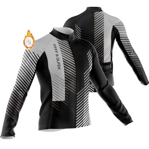 FFFF & OLFEH Herren Winter Fahrradtrikot Langarm,Herren Radtrikot Fahrradtrikot Langarm, Fahrradbekleidung Fahrrad Trikot T Shirt für Männer,Warm Fleece Reflektoren Full Zip (4,S) von FFFF & OLFEH