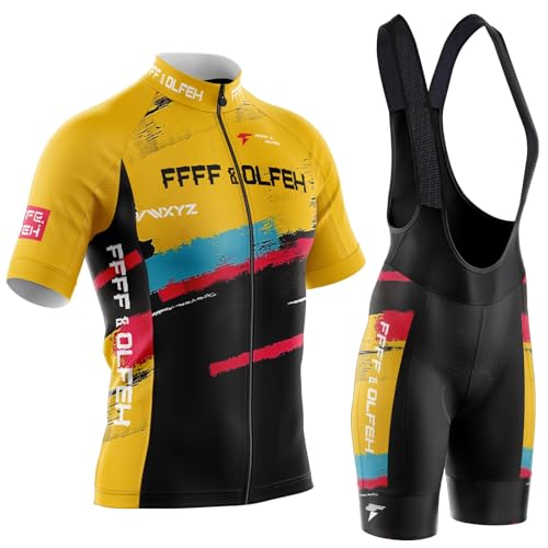 FFFF & OLFEH Radtrikot, Herren Fahrradtrikot, kurzärmliges Set mit 5D-Gel-gepolsterten Shorts, Fahrradbekleidung Set für Mountainbikes Radsport-bekleidung für herren (PT10,M) von FFFF & OLFEH