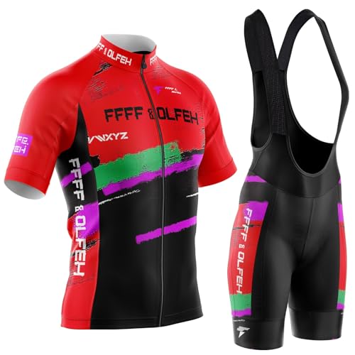 FFFF & OLFEH Radtrikot, Herren Fahrradtrikot, kurzärmliges Set mit 5D-Gel-gepolsterten Shorts, Fahrradbekleidung Set für Mountainbikes Radsport-bekleidung für herren (PT4,3XL) von FFFF & OLFEH