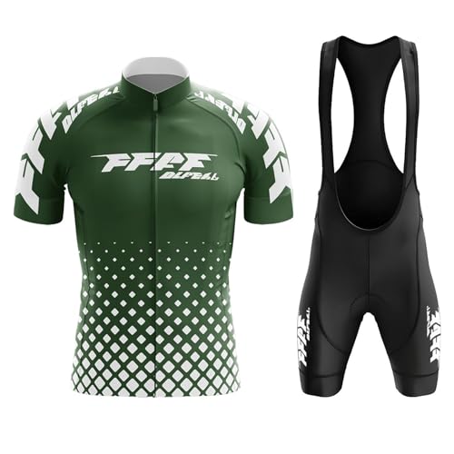 Radtrikot Set Herren Kurzarm, Herren Fahrradtrikot Set, Atmungsaktiv Und Schnelltrocknend für MTB Rennrad Fahrrad Jersey + Trägerhose/Radlerhose für Radsport (Grün,XL) von FFFF & OLFEH