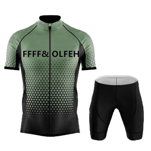 Herren Fahrrad Anzüge Kurzarm Fahrrad Trikot Set für Herren Radtrikot T Shirt Radsport Radtrikot Set Fahrrad Trikot Kurzarm + Radhose/Trägerhose mit Sitzpolster für Radsport (Grün B,3XL) von FFFF & OLFEH