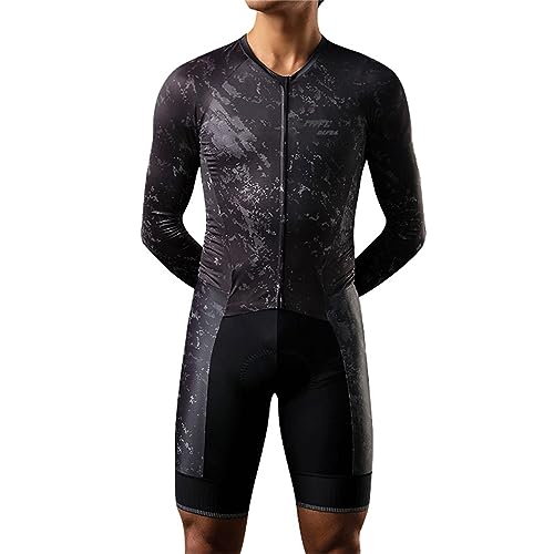 Herren Fahrrad Skinsuit, schnell trocknender Triathlon-Anzug – Kurzarm Duathlon Laufen Schwimmen Fahrradfahren Skinsuit, 3D-gepolsterter, atmungsaktiver, (Black,5XL) von FFFF & OLFEH