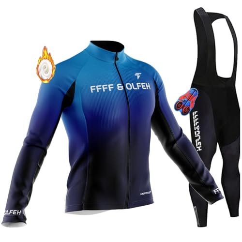 Herren Fahrradbekleidung Set Herren Radsportanzüge mit Thermofleecefutter Langarmtrikot Winter Radtrikot Set mit 9D Polster Hosen für MTB Rennrad (7,4XL) von FFFF & OLFEH