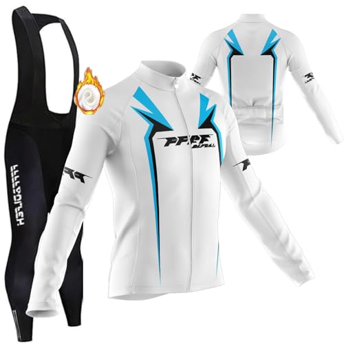 Herren Langarm Radjacke Set Langarm Herren Thermische Fleece Winter Fahrradbekleidung Radsportanzüge Fahrradtrikot mit Sitzpolster Fahrradbekleidung Set Radsportanzüge Trikot Set (PT1,6XL) von FFFF & OLFEH