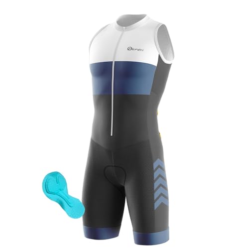 Herren Pro Trisuit Kurzarm Triathlonanzug für Ironman, Triathlon Anzug Herren Herren Radsportanzug gepolstert einteilig Trisuit Bike Top Short Trisuit Einteiler für Wettkampf (Q6,XL) von FFFF & OLFEH