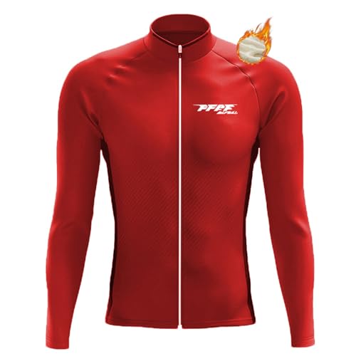 Herren Radtrikot, Fahrradtrikot Langarm Fahrrad Shirt Fahrradbekleidung Radshirt für Männer,Thermo Funktions Radtrikot Warm Fleece Full Zip (F7,L) von FFFF & OLFEH