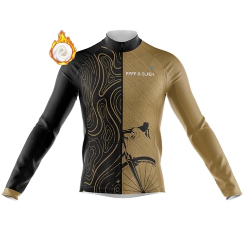 Herren Radtrikot Fahrradtrikot Langarm, Winter Fahrradjacke Herren, Radtrikot Pro Winter Fleece Radsport-Trikots Shirts für Herren Langarm (11,M) von FFFF & OLFEH