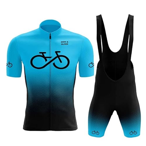 Herren Radtrikot Set Fahrrad Kurzarm Set mit 9D gepolsterten Trägerhosen MTB Rennrad fahrradtrikot Fahrrad Shirts Bib Atmungsaktiv Schnell Trocknend für Radfahren MTB Jogging (Blau B,XXL) von FFFF & OLFEH