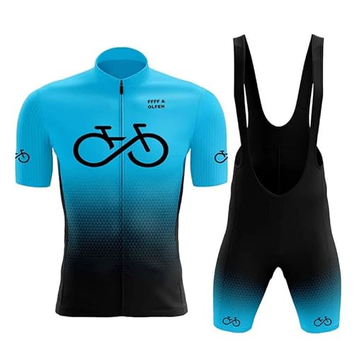 Herren Radtrikot Set Fahrrad Kurzarm Set mit 9D gepolsterten Trägerhosen MTB Rennrad Fahrradtrikot Fahrrad Shirts Bib Atmungsaktiv Schnell Trocknend für Radfahren MTB Jogging (Blau B,XXS) von FFFF & OLFEH