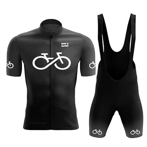 Herren Radtrikot Set Fahrrad Kurzarm Set mit 9D gepolsterten Trägerhosen MTB Rennrad Fahrradtrikot Fahrrad Shirts Bib Atmungsaktiv Schnell Trocknend für Radfahren MTB Jogging (Schwarz A,XL) von FFFF & OLFEH